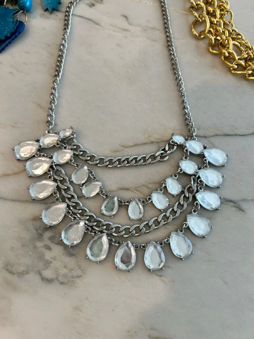 Turquoise Beaded Charm Necklace - Blue Statement‎ Jewelry